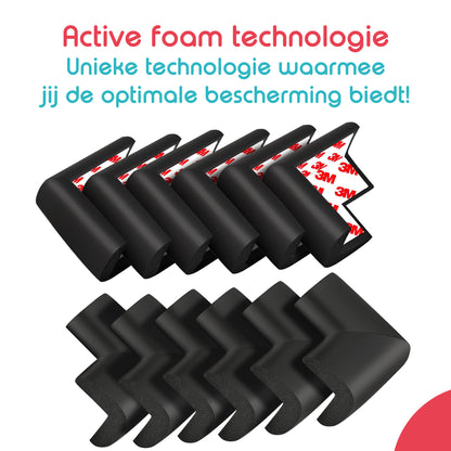 Hoekbeschermers Baby Foam - Set van 12 - Zwart