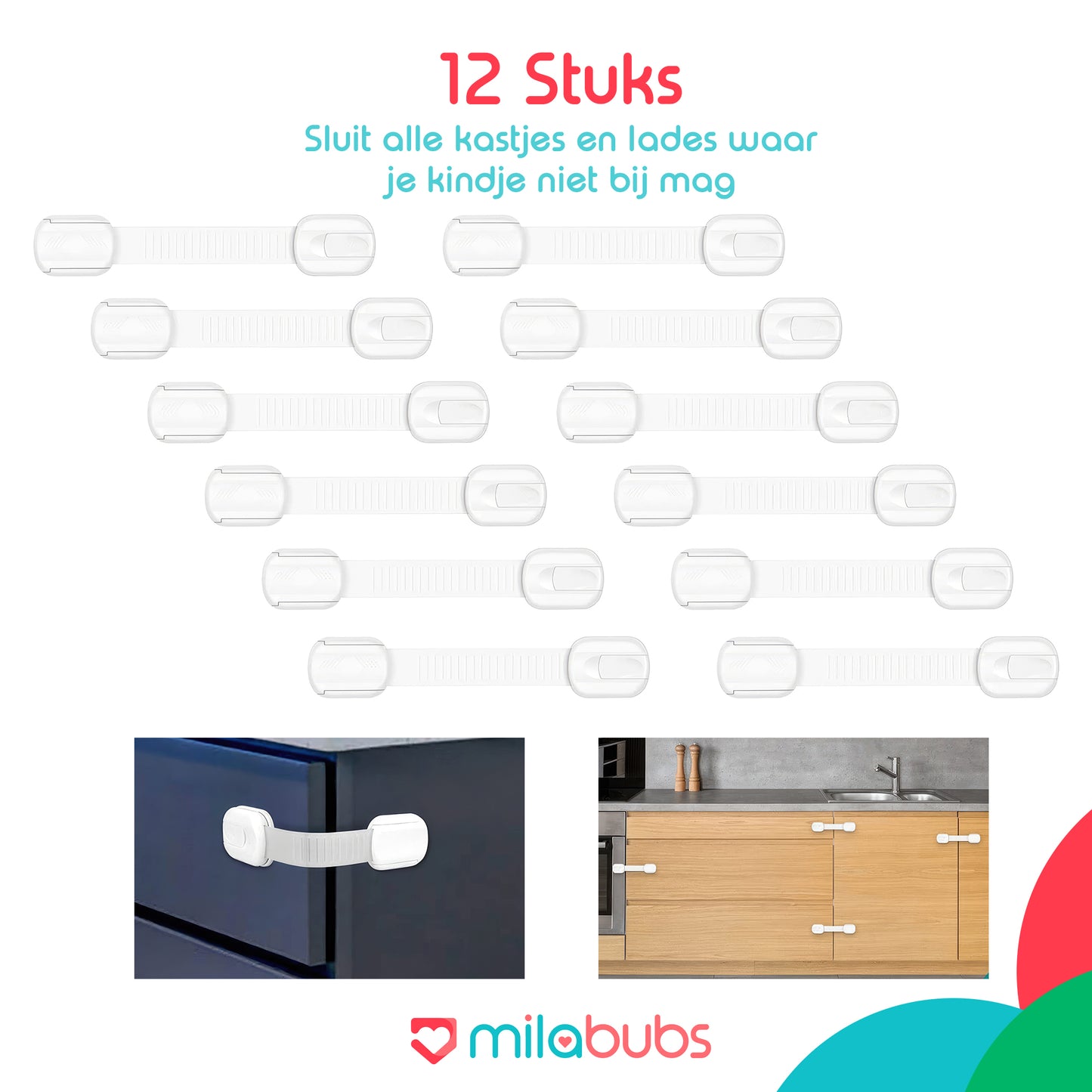 Kinderslot Kast - Kinderbeveiliging Kastjes & Lades - Set van 12 - Wit
