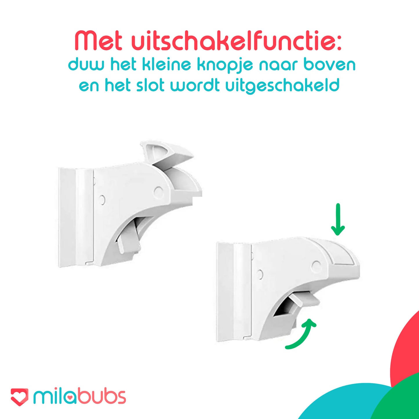 kinderslot met uitschakelfunctie, duw het kleine knopje naar boven