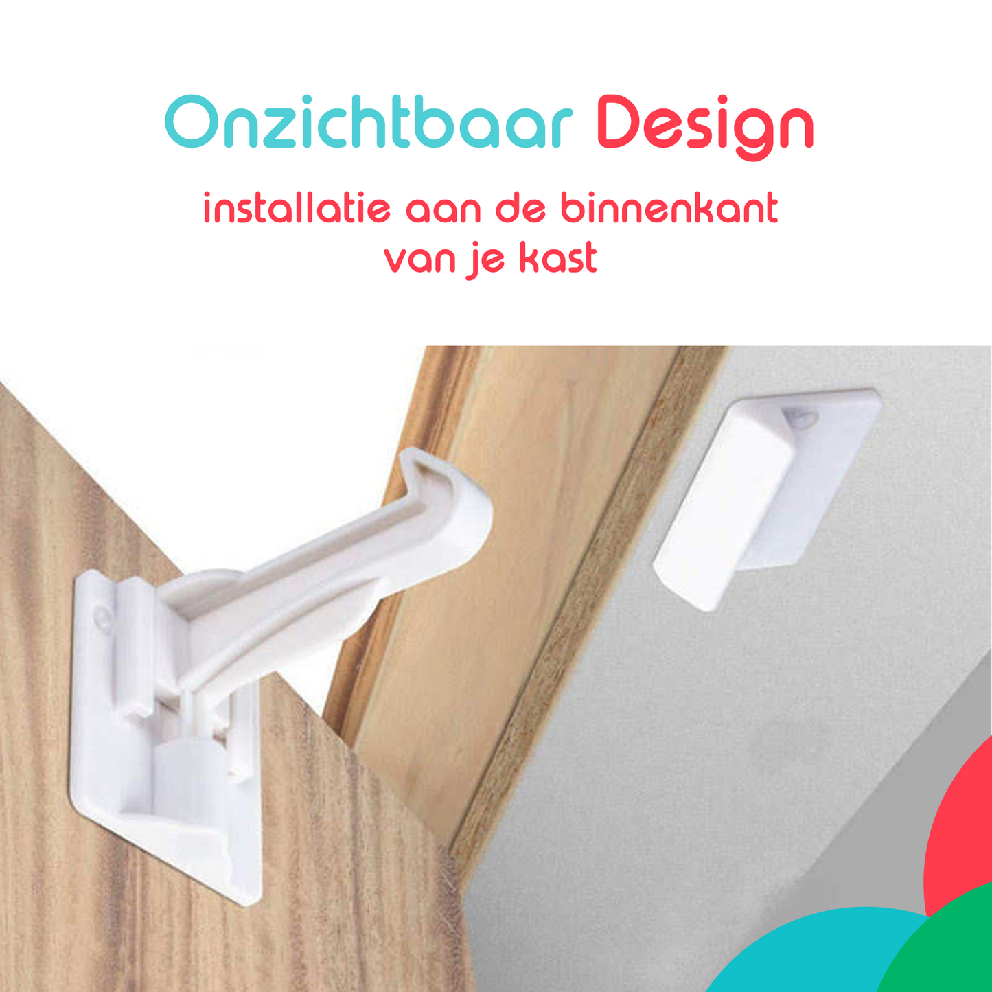 wit kinderslot met modern en onzichtbaar design: installatie aan de binnenkant van je kastjes