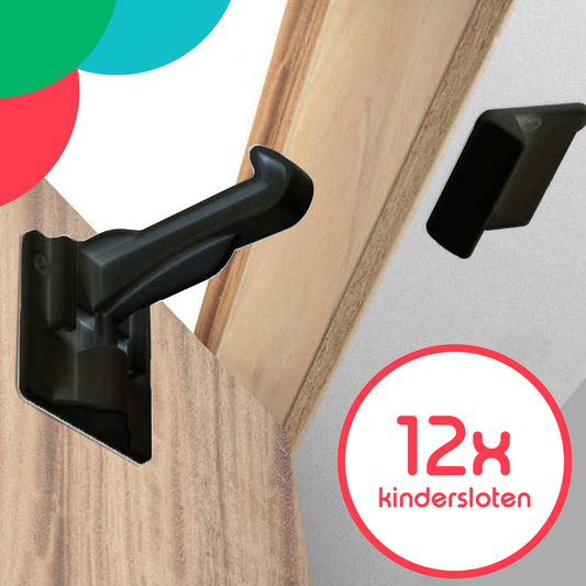 zwarte kindersloten voor keukenkastjes en lades, set van 12