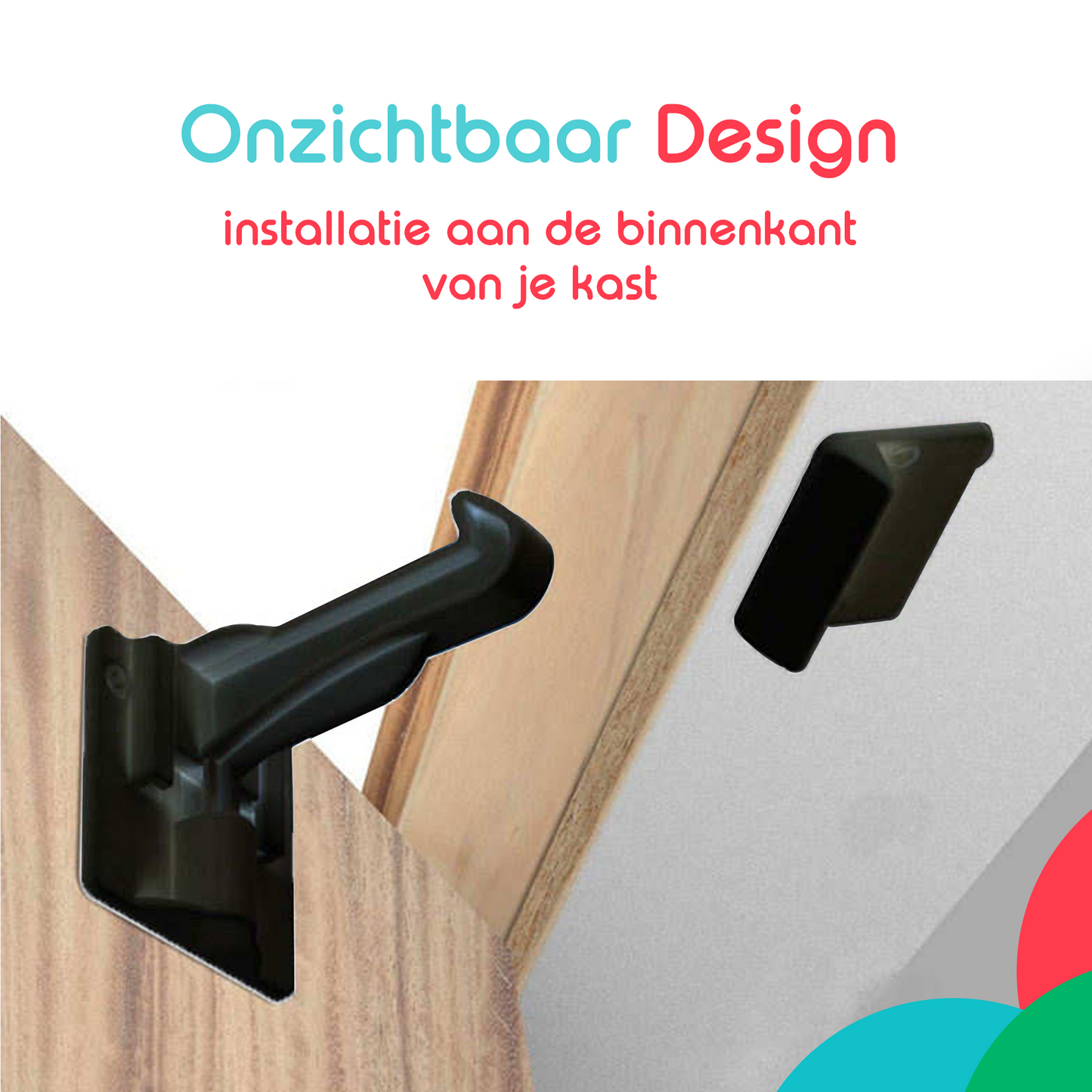 zwart kinderslot met modern en onzichtbaar design: installatie aan de binnenkant van je kastjes