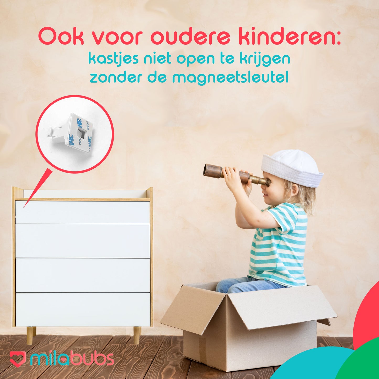 kinderslot ook voor oudere kinderen, niet open te krijgen zonder magneetsleutel