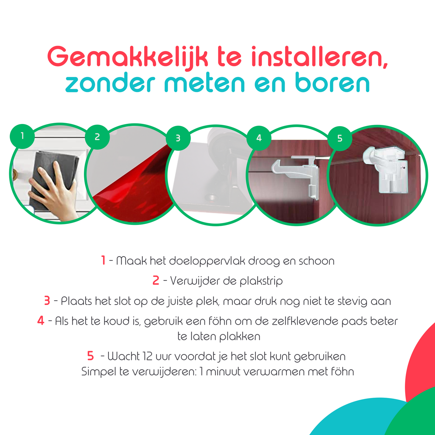 milabubs kindersloten wit gemakkelijk te installeren, zonder meten en boren